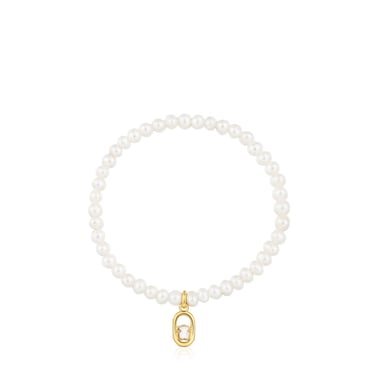 PULSERA ELASTICA DE PERLAS PLATA BAÑO NACAR - 2