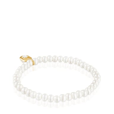 PULSERA ELASTICA DE PERLAS PLATA BAÑO NACAR - 3