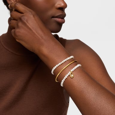 PULSERA ELASTICA DE PERLAS PLATA BAÑO NACAR - 5