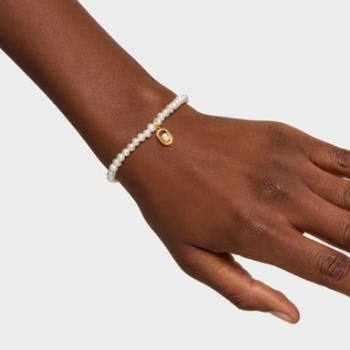 PULSERA ELASTICA DE PERLAS PLATA BAÑO NACAR - 6