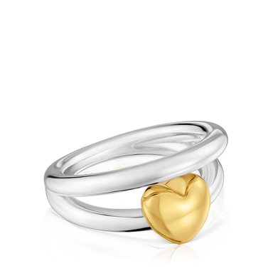 ANILLO DE PLATA BAÑO ORO CORAZON BICOLOR - 2