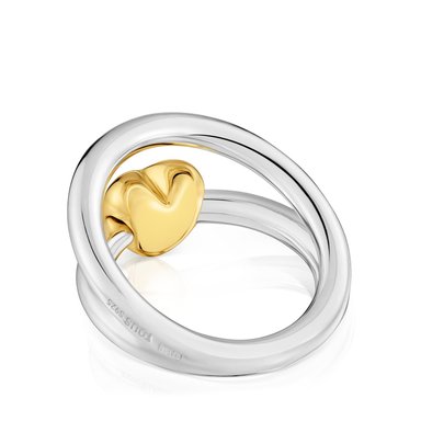 ANILLO DE PLATA BAÑO ORO CORAZON BICOLOR - 3