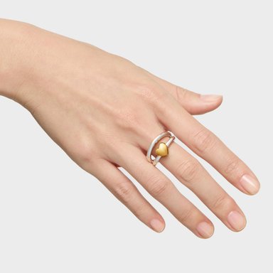 ANILLO DE PLATA BAÑO ORO CORAZON BICOLOR - 6