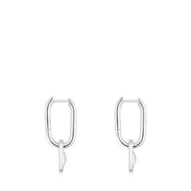 ARETES DE PLATA 25MM OSO GEMA ROSA - 2