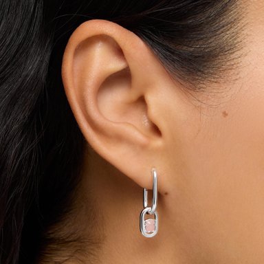 ARETES DE PLATA 25MM OSO GEMA ROSA - 6