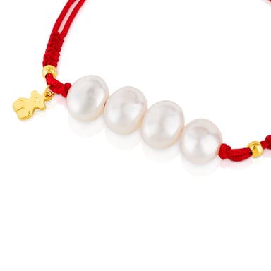 PULSERA NUDOS PLATA BAÑO ORO PERLA - 2