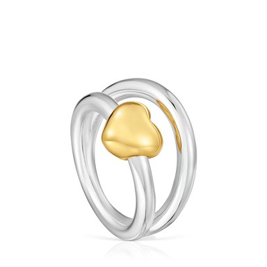ANILLO DE PLATA BAÑO ORO CORAZON BICOLOR