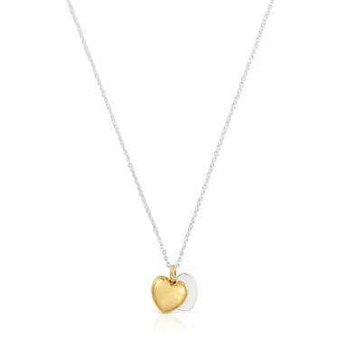 COLLAR FLECHAZO PLATA DOBLE CORAZON BICOLOR - 1