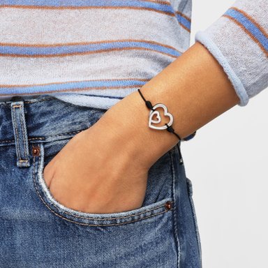 PULSERA FLECHAZO NYLON DOBLE CORAZON PLATA - 4