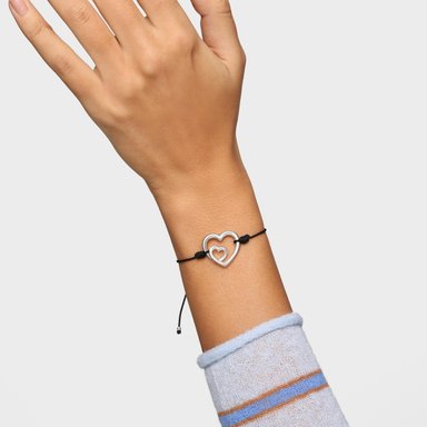 PULSERA FLECHAZO NYLON DOBLE CORAZON PLATA - 5