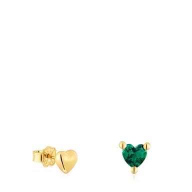 PENDIENTES CON BAÑO DE ORO 18 KT SOBRE PLATA Y ESMERALDA - 1