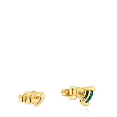 PENDIENTES CON BAÑO DE ORO 18 KT SOBRE PLATA Y ESMERALDA - 3