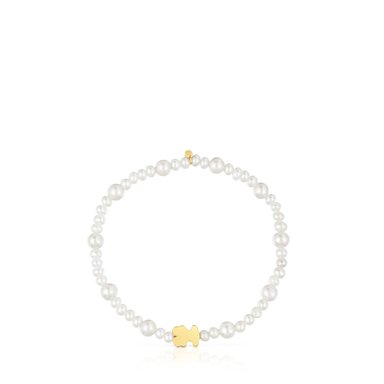 PULSERA PERLA/ORO OSO 8MM ELASTICA - 2