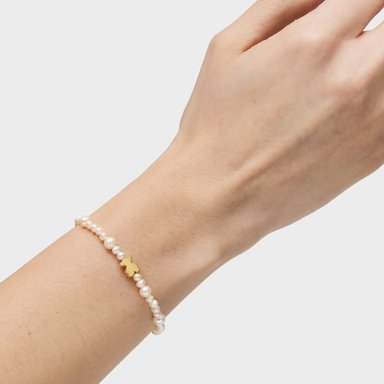 PULSERA PERLA/ORO OSO 8MM ELASTICA - 4