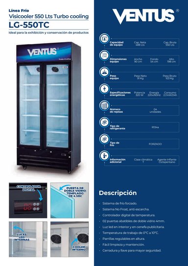 VISICOOLER VENTUS 2 PUERTAS FRIO FORZADO LG-550TC 550 LT - 5