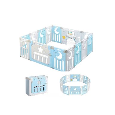 CORRAL PLEGABLE DE JUEGOS 12PANELES PARA BEBÉ - CELESTE