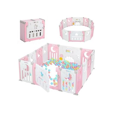 CORRAL DE JUEGOS 12PANELES CON PELOTAS PARA BEBÉ - ROSADO