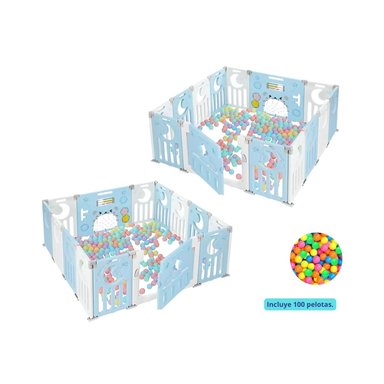 COMBO MELLIZO CORRAL DE JUEGOS CON PELOTAS CELESTE PARA BEBÉ