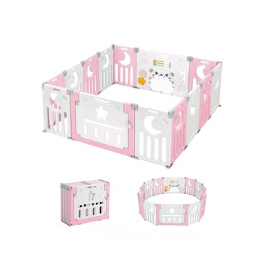 CORRAL PLEGABLE DE JUEGOS 12PANELES PARA BEBÉ - ROSADO
