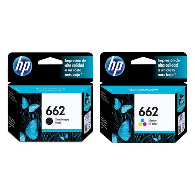 KIT CARTUCHO TINTA HP NEGRO 662 Y TRICOLOR ORIGINAL - 1