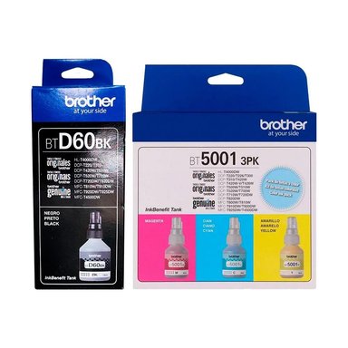 TINTA BROTHER NEGRO JUEGO BTD-60BK Y TRIPACK BT-5001 CMY ORIGINAL