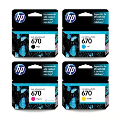 KIT TINTA HP 670 CYAN, MAGENTA, AMARILLO, NEGRO