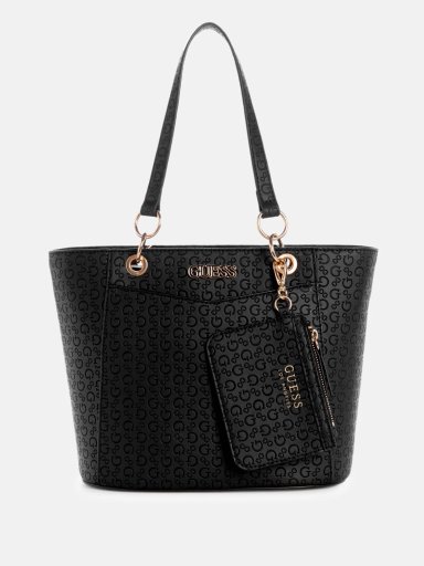CARTERA GUESS TOTE CON BOLSILLO EXTERNO ADICIONAL MONEDERO NEGRO LOGO - 2