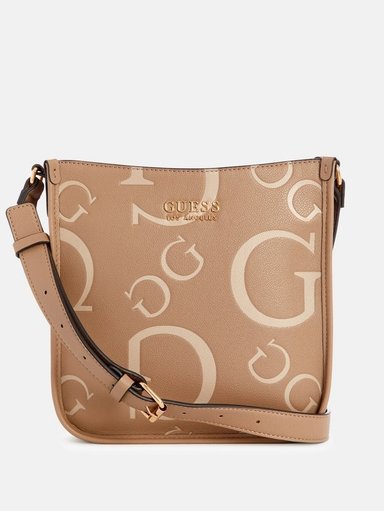 CARTERA CROSSBODY MORRAL GUESS LOGO BEIGE LONGMEADOW