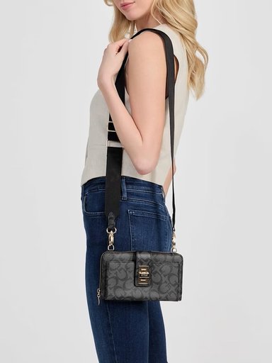 CROSSBODY GUESS CONWAY G LOGO MINI PHONE NEGRO DORADO