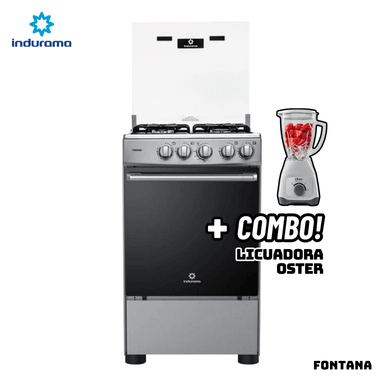 COCINA DE PIE A GAS INDURAMA 4 QUEMADORES FONTANA + LICUADORA OSTER BLANCA