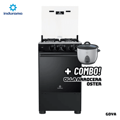 COCINA DE PIE A GAS INDURAMA 4 QUEMADORES GOYA + ARROCERA OSTER BLANCA