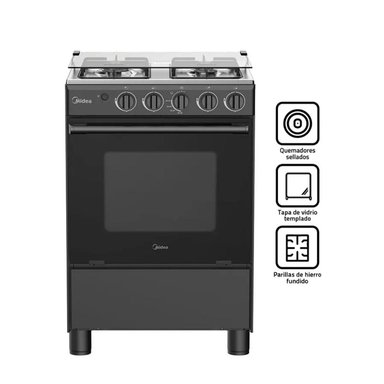 COCINA DE PIE MIDEA A GAS 4 HORNILLAS NEGRO - MGS24FS2LFABBC-PE