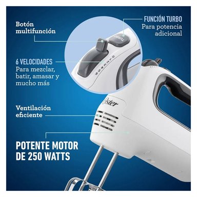 BATIDORA DE MANO OSTER 6 VELOCIDADES + TURBO 250W BLANCO FPSTHM3532 - 4