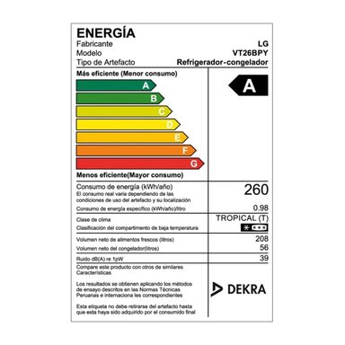 REFRIGERADORA LG 264 L TOP FREEZER PLATEADO - VT26BPY - 8