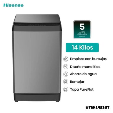 LAVADORA HISENSE TAPA TRANSPARENTE 14 KG CARGA SUPERIOR GRIS - WT3K1423UT