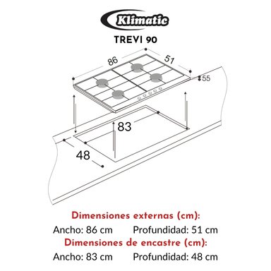 COCINA EMPOTRABLE A GAS KLIMATIC TREVI 90 TREVI90 5HORNILLAS - 3
