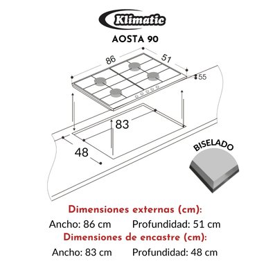 COCINA EMPOTRABLE A GAS KLIMATIC AOSTA 90 5HORNILLAS - 3
