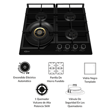 COCINA EMPOTRABLE A GAS KLIMATIC VULCANO 4 4HORNILLAS - 2
