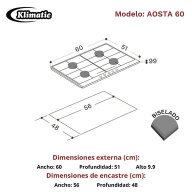 COCINA EMPOTRABLE A GAS KLIMATIC AOSTA 60 4HORNILLAS - 3