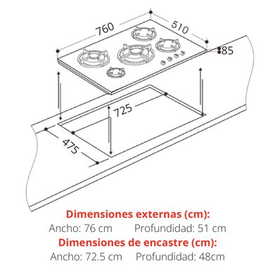 COCINA EMPOTRABLE A GAS KLIMATIC MASSIMA 5HORNILLAS - 3