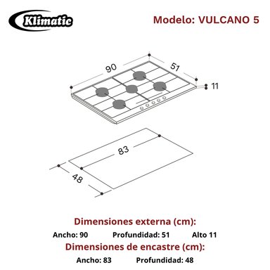COCINA EMPOTRABLE A GAS - VULCANO 5 - 5