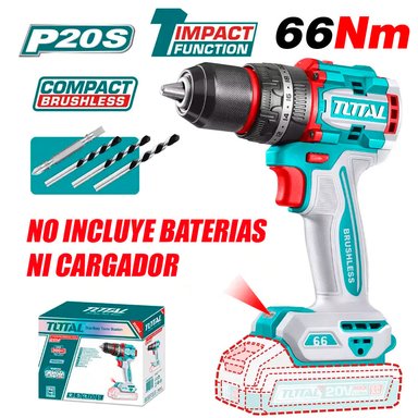 TALADRO ATORNILLADOR PERCUTOR INDUSTRIAL 1/2' TOTAL TIDLI206681 20V 66NM BRUSHLESS SIN BATERIAS