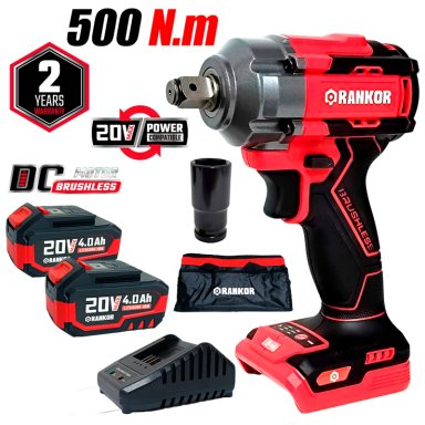 LLAVE DE IMPACTO INDUSTRIAL INALAMBRICA 1/2″ RANKOR RLIW20002 20V 500NM 2BAT X 4AH BRUSHLESS