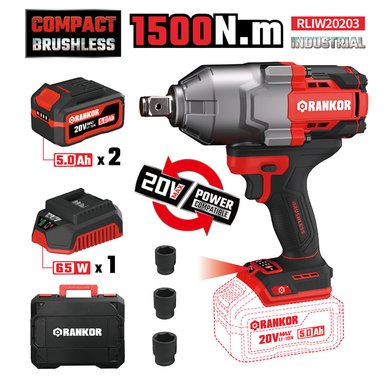 LLAVE DE IMPACTO 3/4' RANKOR RLIW20203 20V 1500NM 2BAT X 5AH BRUSHLESS