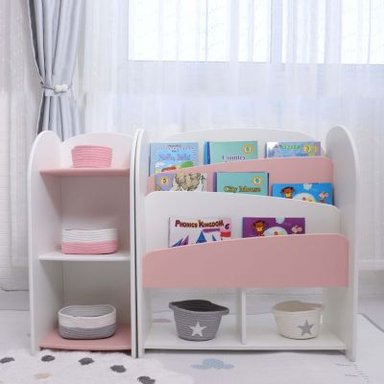 LIBRERO PARA NIÑOS MAS GABINETE DE 3 CAPAS MONTESSORI ROSA