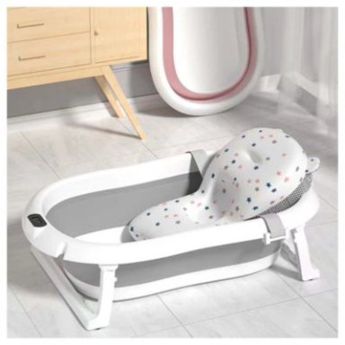 BAÑERA BABYKISS PLEGABLE CON TERMOMETRO Y COJIN PREMIUM GRIS BEBE