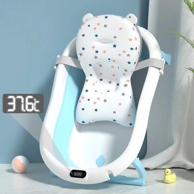 BAÑERA BABYKISS PLEGABLE CON TERMOMETRO Y COJIN PREMIUM CELESTE BEBE - 2