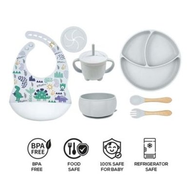 SET DE PLATOS DE SILICONA PARA BEBES DINOSAURIO