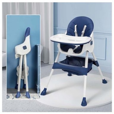 SILLA COMER BABYKISS PLEGABLE AZUL RUEDAS