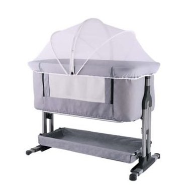 CUNA CORRAL MECEDORA BABYKISS MADERA GRIS 6 NIVELES DE ALTURA